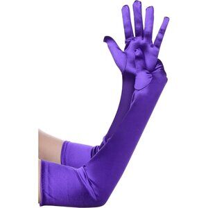 Women's Purple Vintage Satin Long Gloves Party Costume Stretchy Elbow Length
